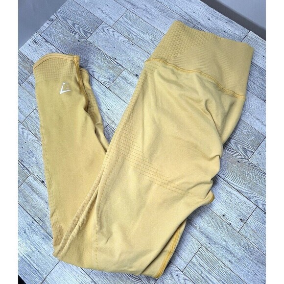 Gymshark Women's Leggings L Yellow Whitney Simmons High Rise Pocket Ruched Back - Picture 3 of 10